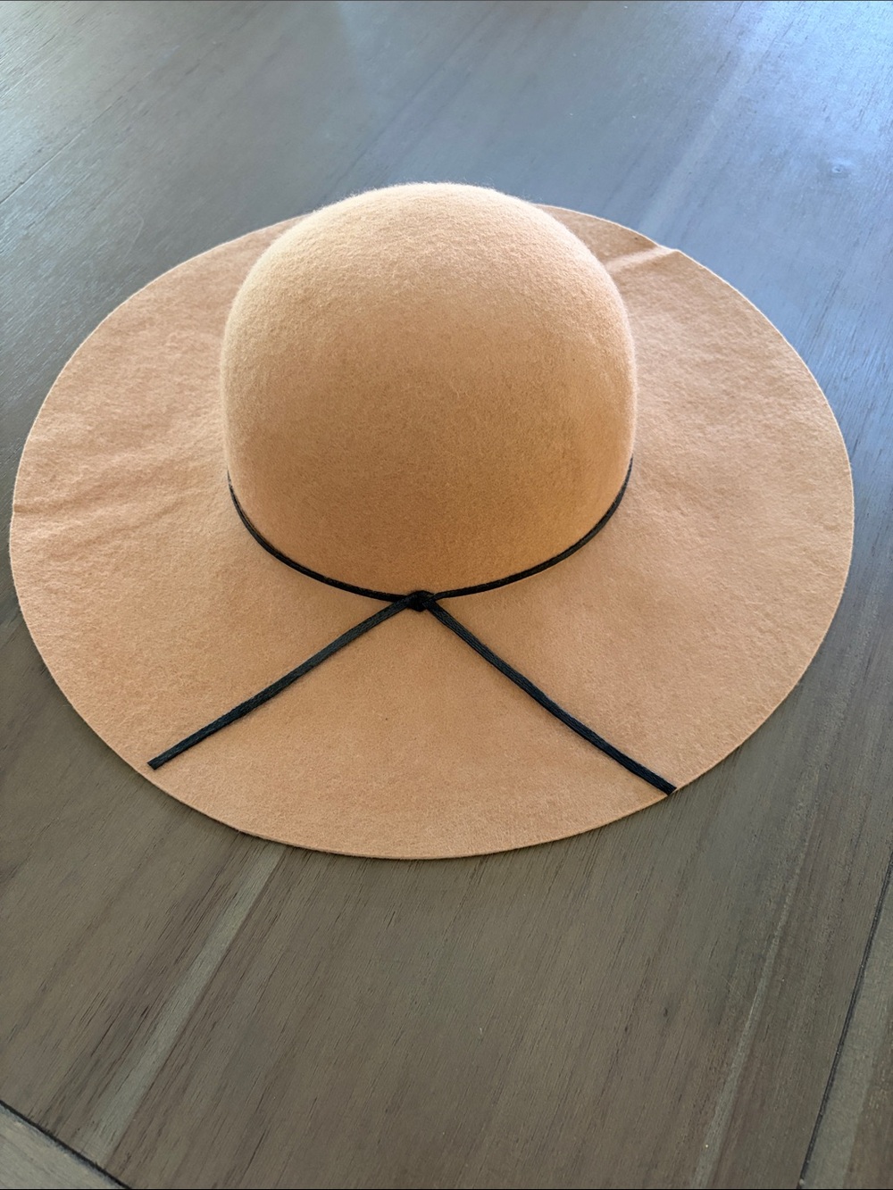 bp Wide-Brim Felt Hat in Camel with Black Tie Detail
